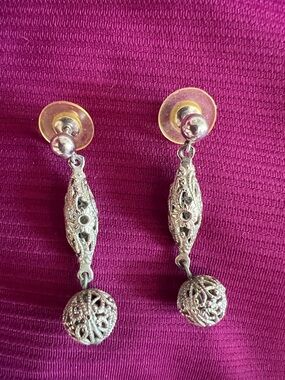 Vintage Silver Filigree Drop Earrings - Elegant Women's Jewelry